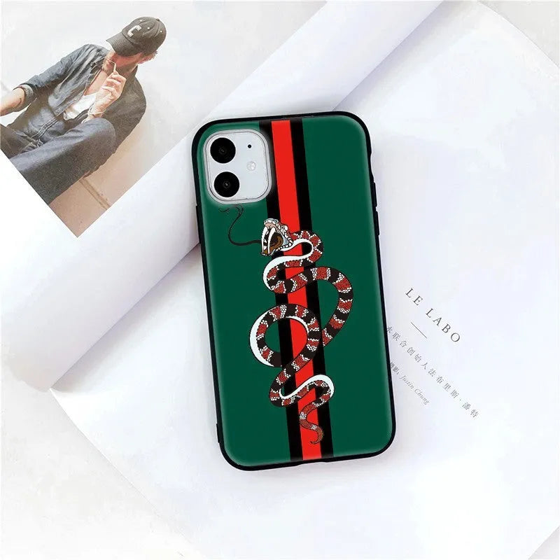 Frosted Mobile Phone Case Soft Silicone UV Painting Cartoon Snake Design Compatible with iPhone 6/6s to 13 Pro Max Black Back Cover TPU