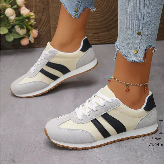 Blue and grey Cortez stripes casual shoes with round toe and flat rubber sole