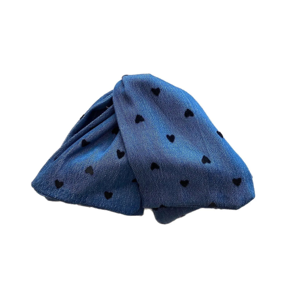 Love Denim Bow handmade triangle hair clip in affordable luxury style, made from fabric and acrylic