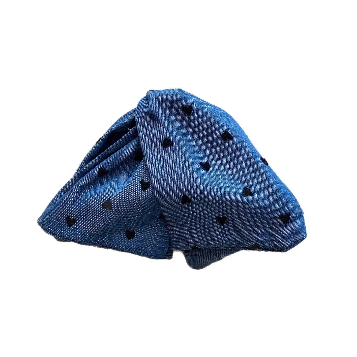 Love Denim Bow handmade triangle hair clip in affordable luxury style, made from fabric and acrylic