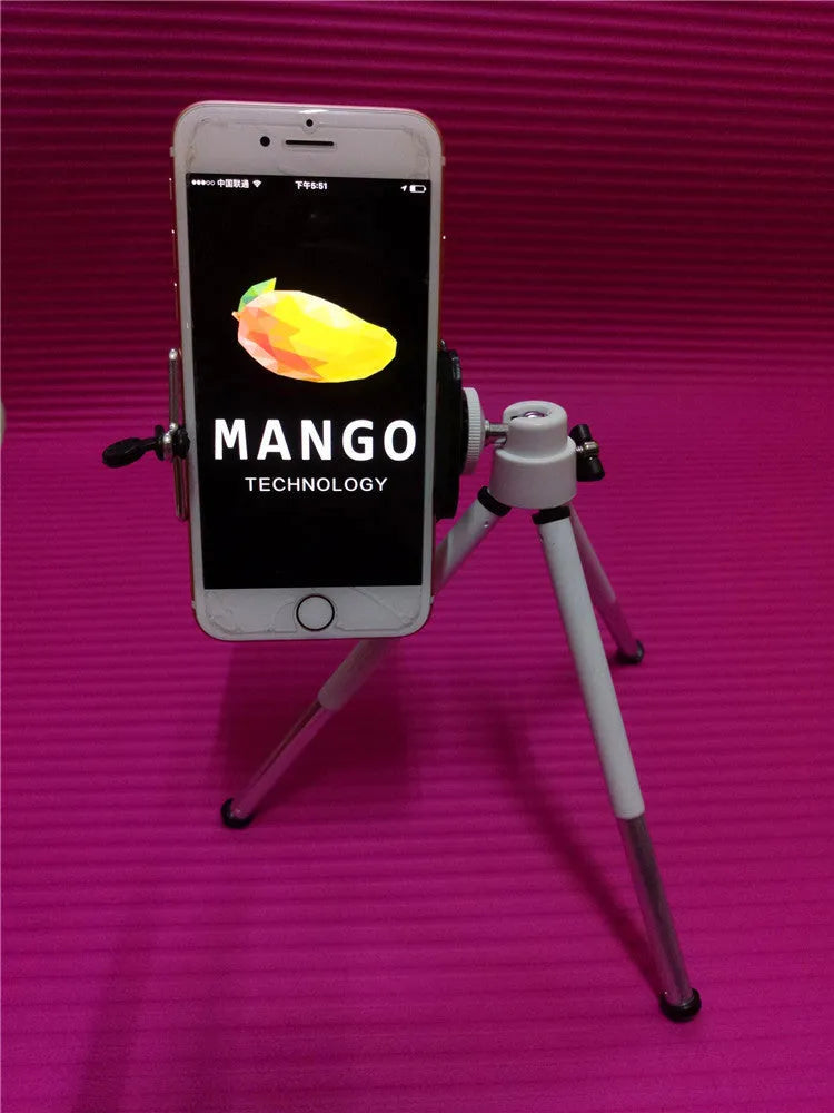 Black desktop phone holder with two-section metal bracket on office desk