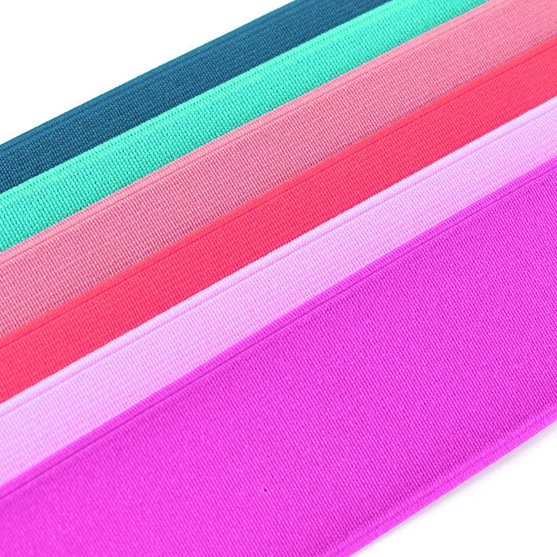 5cm wide colour elastic rubber band with imported silk covering, available in multiple colours