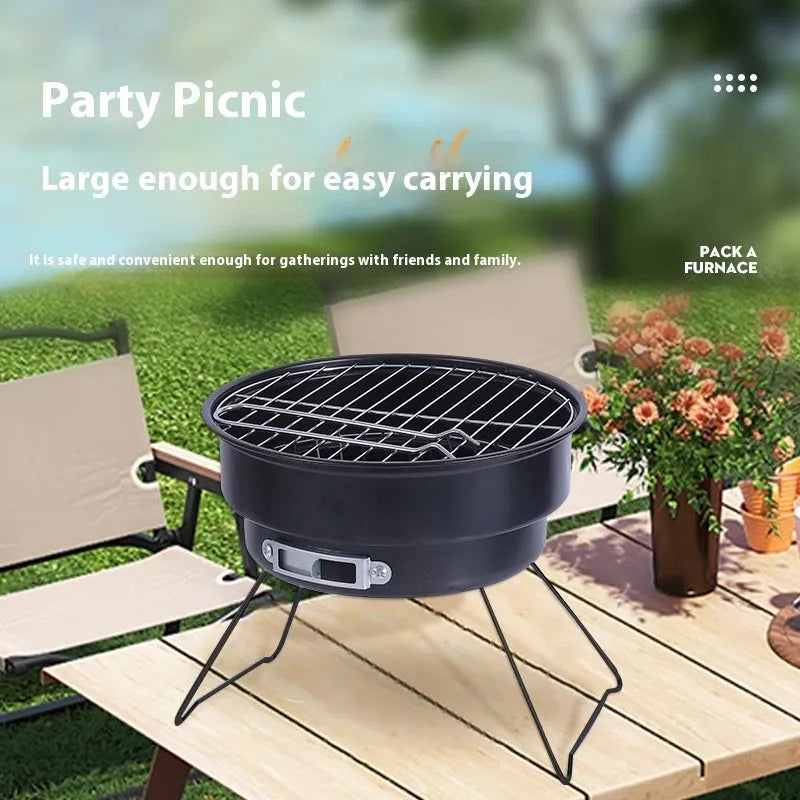 Small folding round ice stove portable barbecue kit with grilled mesh and accessories for 1-2 people
