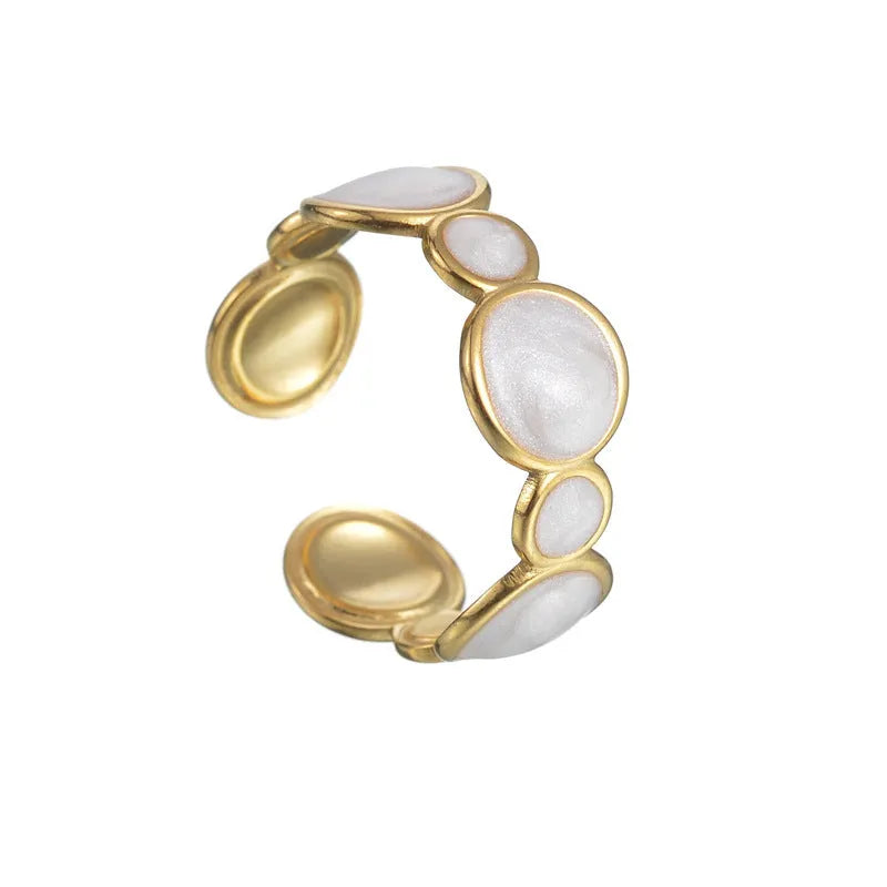 Adjustable opening geometric ring in stainless steel with electroplated finish, contemporary jewellery design