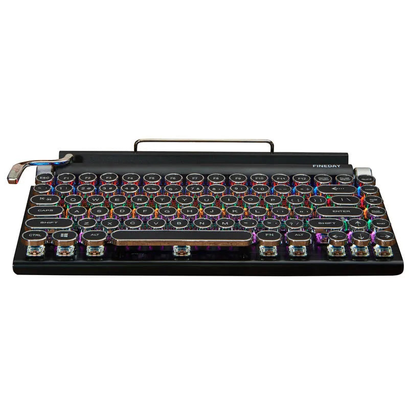 Black Dot retro-style mechanical keyboard with backlit keys on a desk.