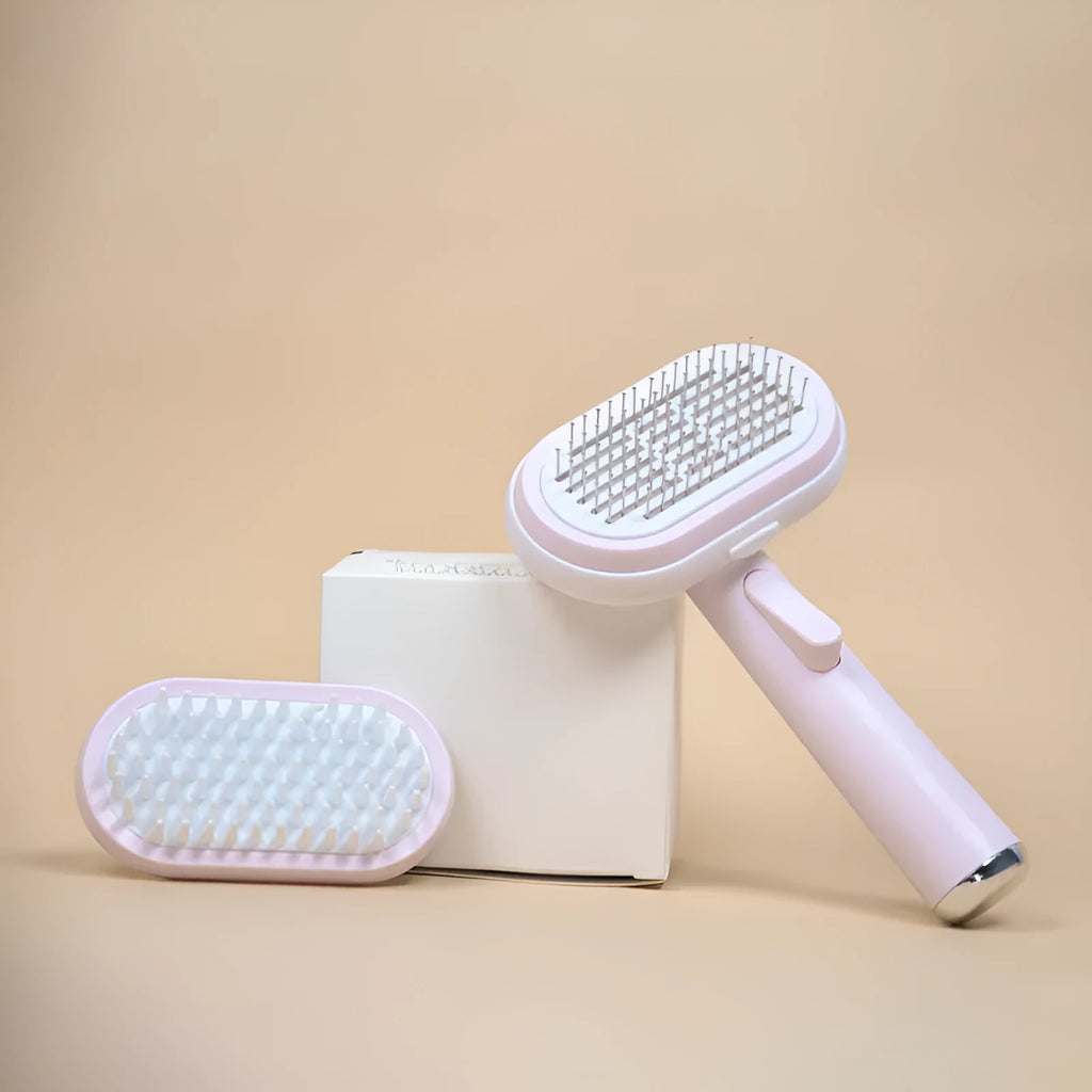 Pet hair removal steel needle comb brush in blue and pink for dogs and cats