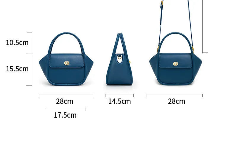 Soft wing-shaped leather cross-body tote bag in cow leather with a buckle and latch closure.
