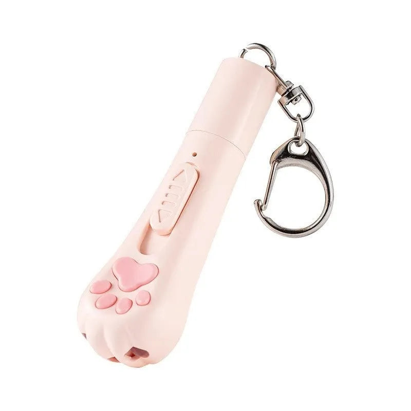 USB rechargeable cat pen light toy in cream white, pink, or blue with light-up feature