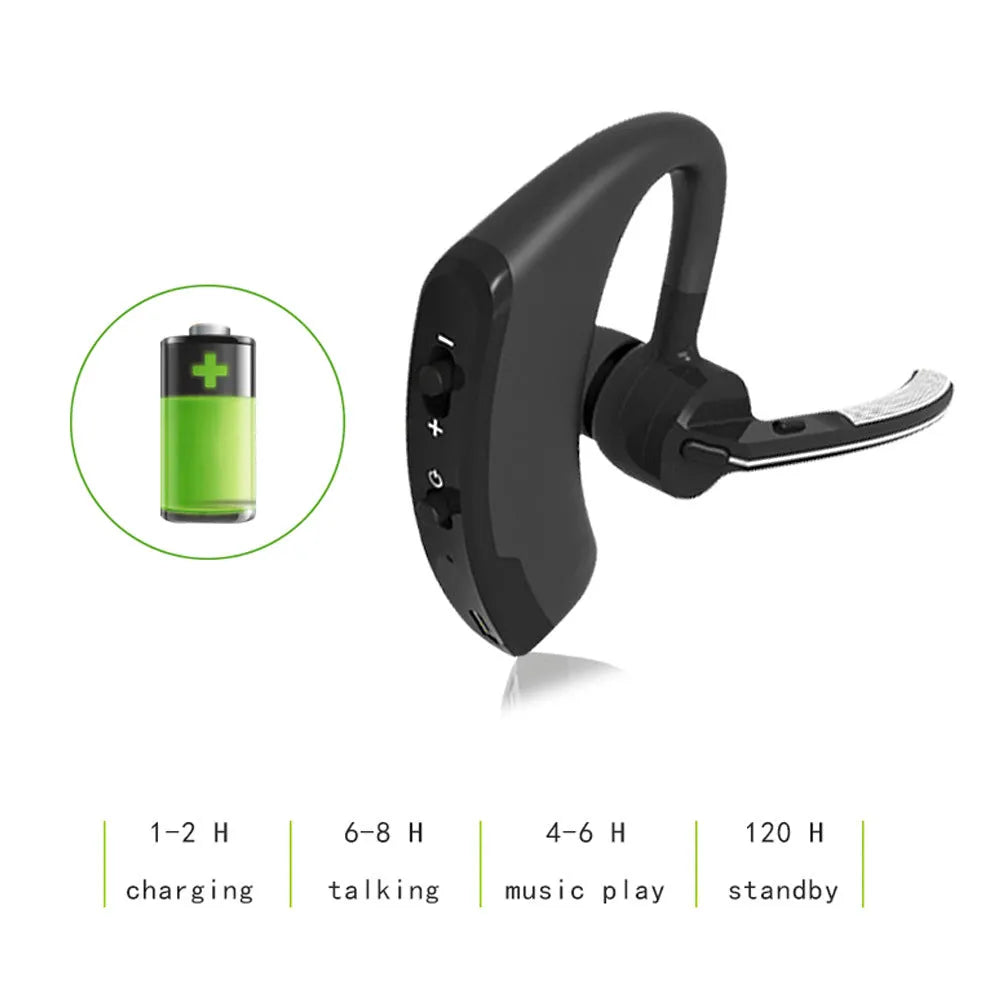 V9 Jerry black Bluetooth headset with ear hook and microphone for hands-free calls