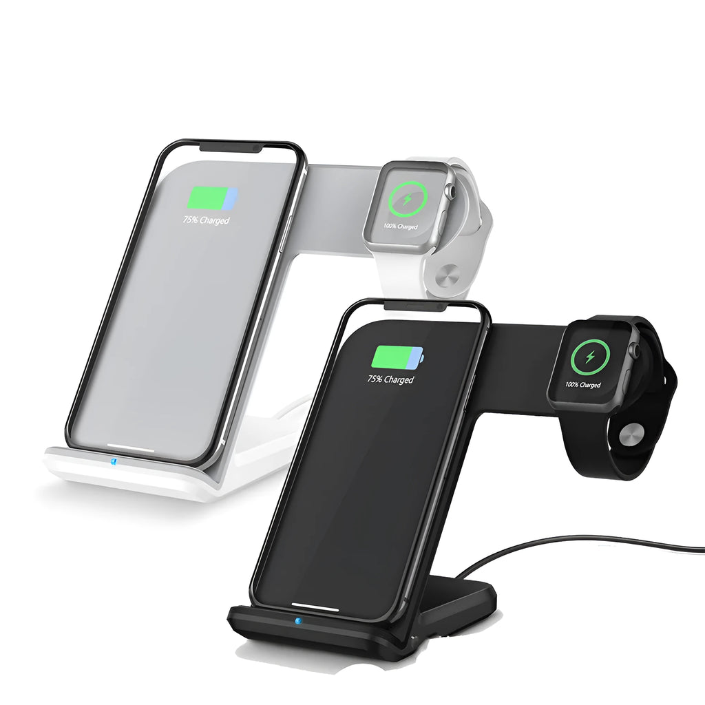 Black wireless phone charger with Type-C cable on desk
