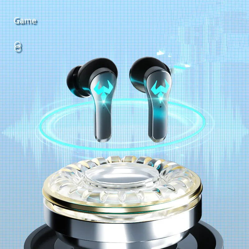 Black wireless in-ear sports gaming headset with noise-cancelling technology