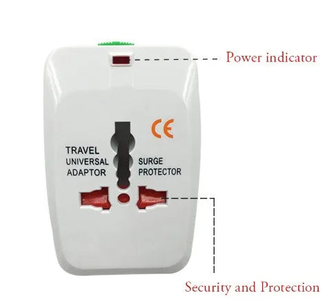 Universal travel plug converter measuring 73x50x39mm for international mobile phone charging