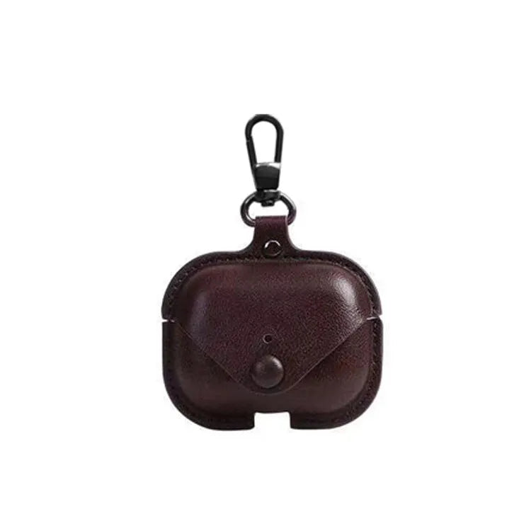 Black AirPods Pro protective leather sleeve case with cross pattern PU material.