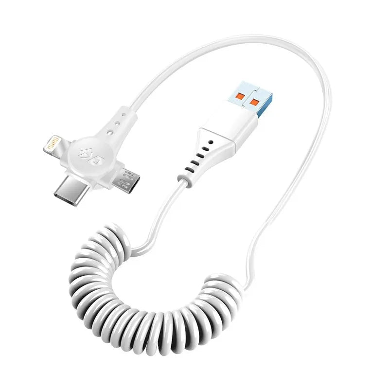 Super Fast Charge 3-in-1 telescopic data cable with Type-C, Micro USB, and Lightning connectors, 1.5m, TPE black