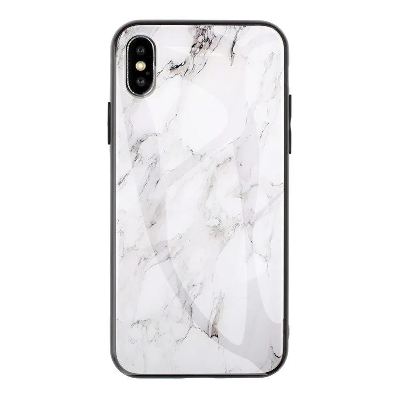 Marbled glass shell S10 protective case for Huawei phone with clear glass back and cartoon pattern
