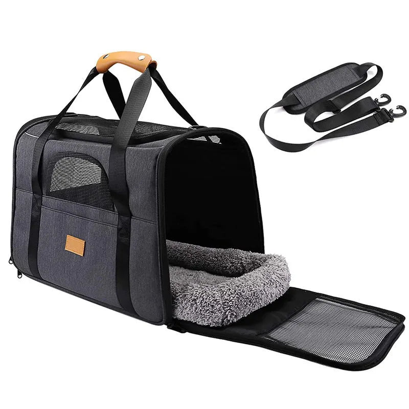 Foldable small pet diaper bag in Oxford cloth for dogs and cats, black, 45x35x33cm outdoor shoulder handbag