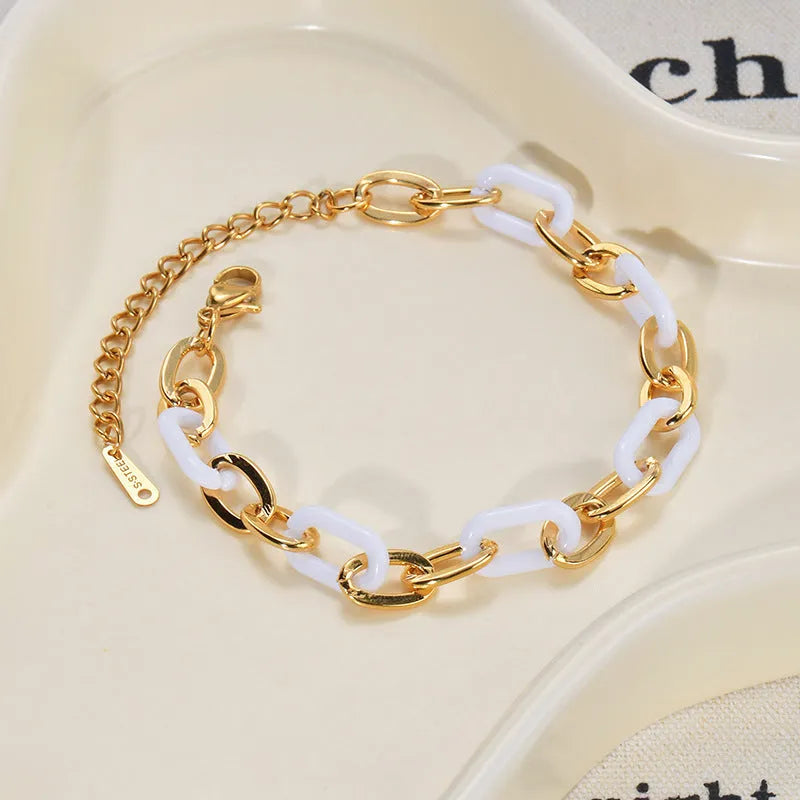 Women's stainless steel resin bracelet with double-layered heart design and electroplating finish
