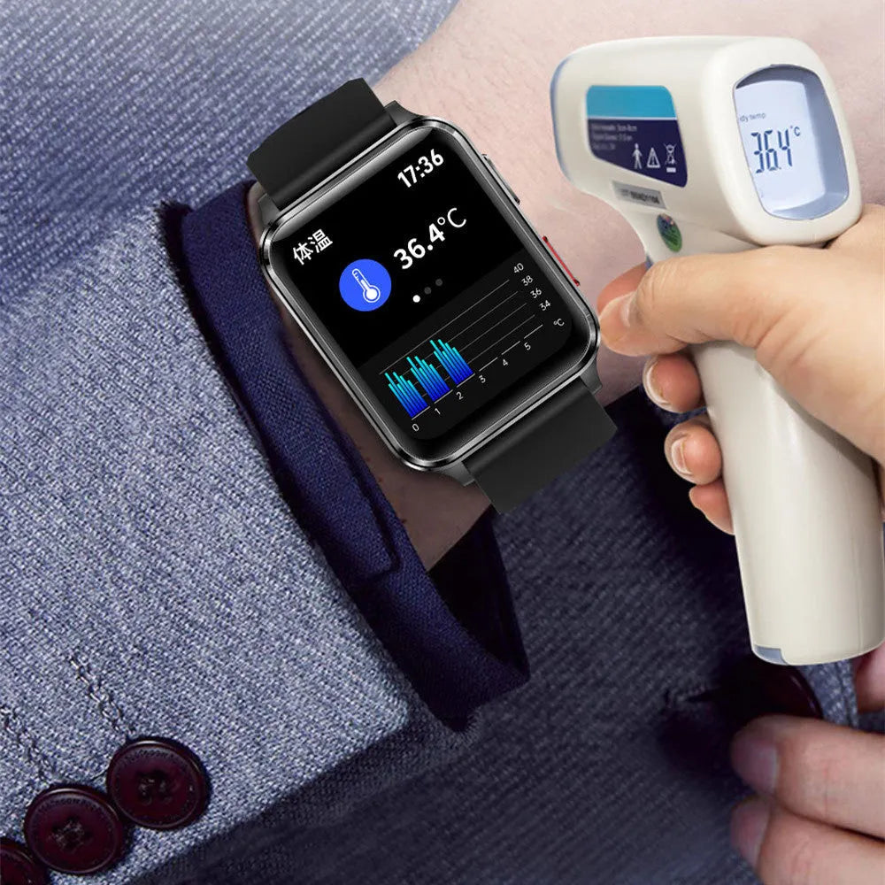 Multi-sport watch with heart rate monitoring on blue silicone wristband showing 1.70-inch screen