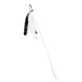 Telescopic cat fishing rod toy with self-hi bell and white goose feather lure on white shaft, extended for play