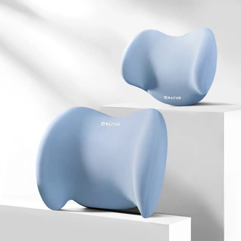 High-grade automotive headrest lumbar support pillow set with memory foam filler and cotton cover in gray upgrade angel colour for car seat
