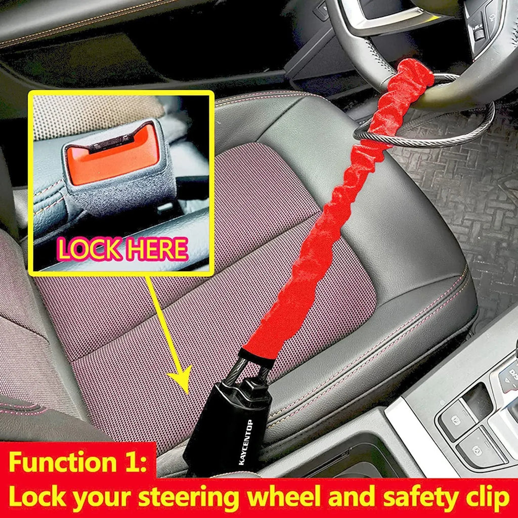 Car steering wheel wire rope lock in red colour with iron construction and copper lock core for GM vehicles