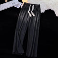 Ice silk thread men's loose straight casual trousers in black solid colour cotton fabric leisure pants