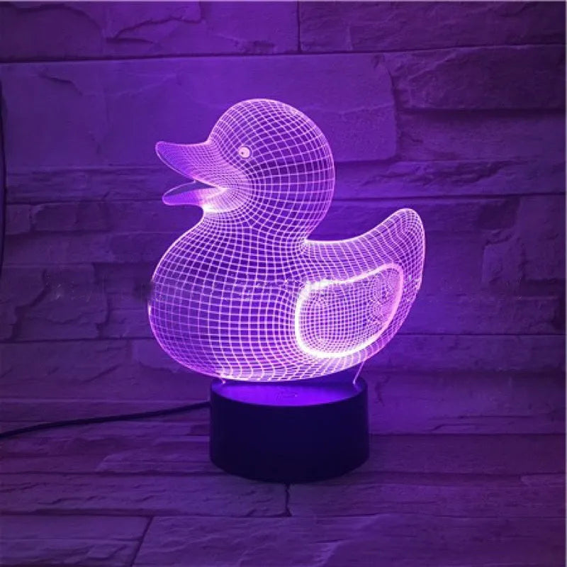 Yellow duck-shaped 3D night light with seven colour LED modes and touch/remote control
