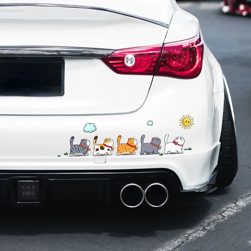 Five climbing cats car sticker on vehicle exterior, waterproof PVC adhesive decoration