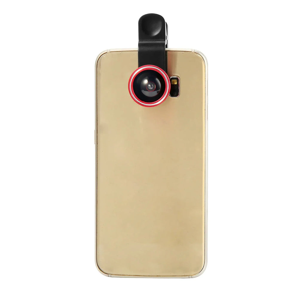 Mini camera lens clip for mobile phone in black, blue, gold, purple, red, and silver colours