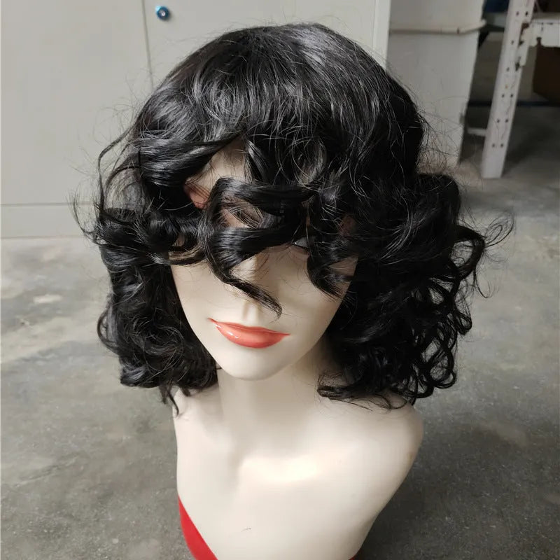 Women's long curly Afro wig in black, synthetic high temperature fibre, suitable for any face type