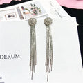 Silver crystal tassel drop earrings for women, metal plated Korean style jewellery