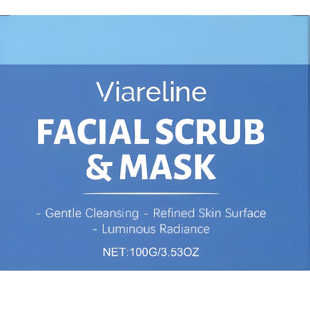 100g tube of facial scrub with walnut shell powder and citrus extracts on white background