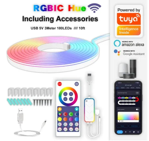 3-metre RGB neon light strip with remote control for Bluetooth and WIFI connectivity