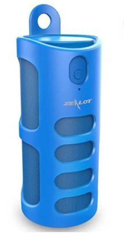 Portable Bluetooth speaker in black, blue, or red with compact 72x72x170mm dimensions