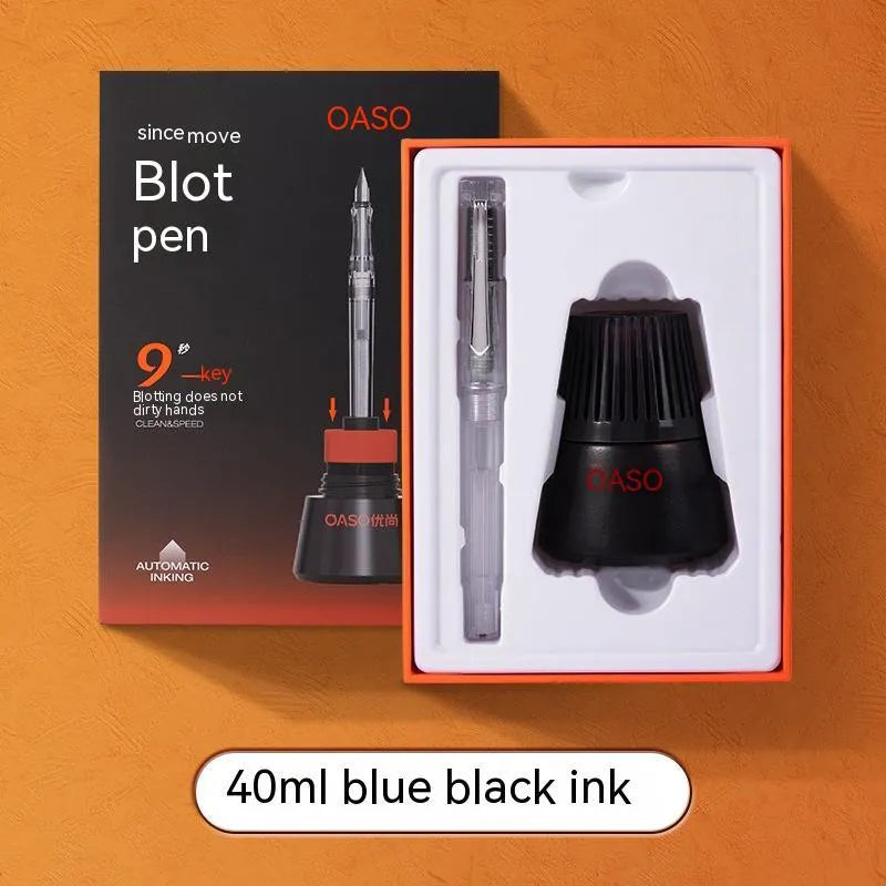 Automatic suction pen set with plastic body, ink feeder, and choice of 0.38mm or 0.5mm pen heads.
