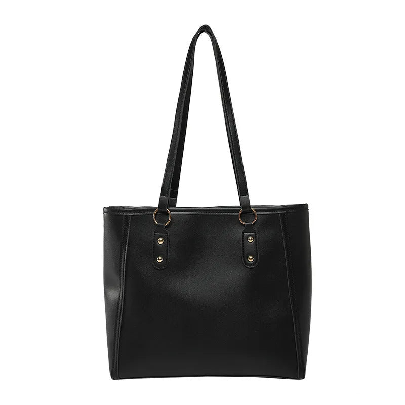 Korean style square PU leather shoulder underarm bag in neutral colours, showing sandwich pocket detail.