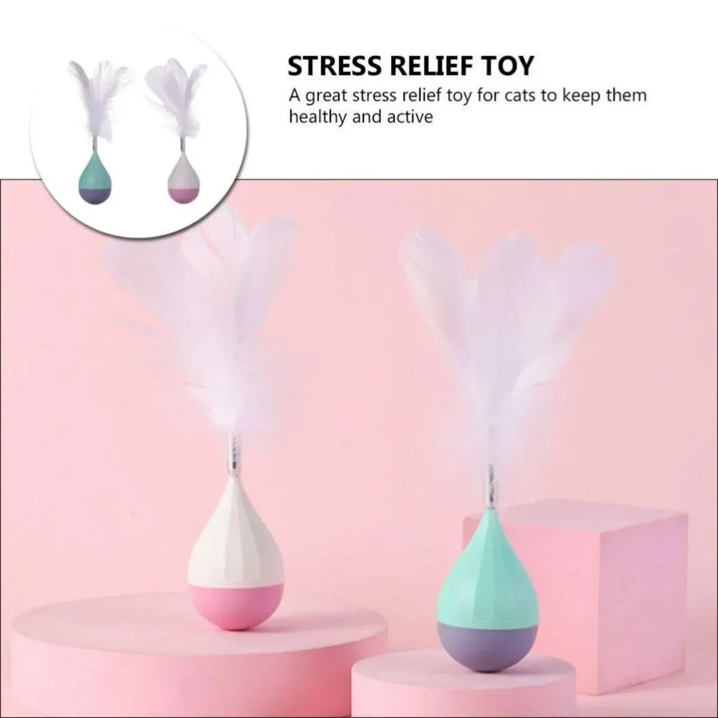 Feather tumbler cat toy with bite-resistant ABS body and goose feathers in green colour
