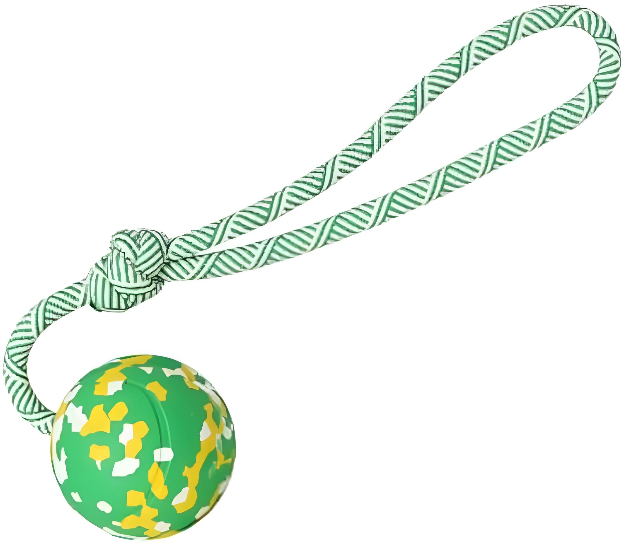 Natural rubber dog ball attached to nylon rope toy for medium and small dogs
