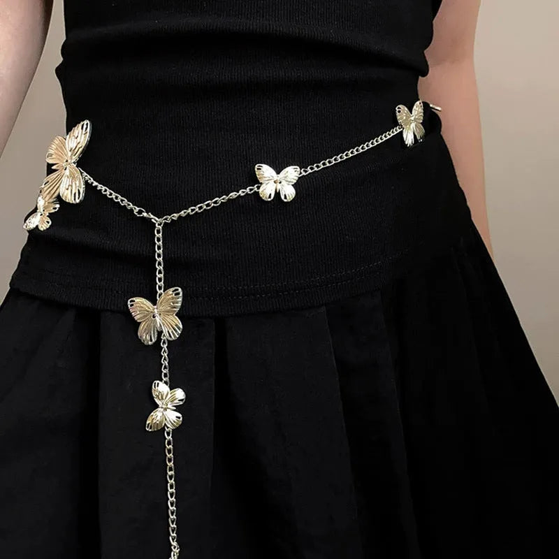Golden butterfly alloy waist chain showing 104cm length and 40cm width measurement