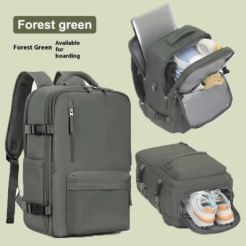 Women's large capacity grey waterproof Oxford cloth travel backpack with curved shoulder straps