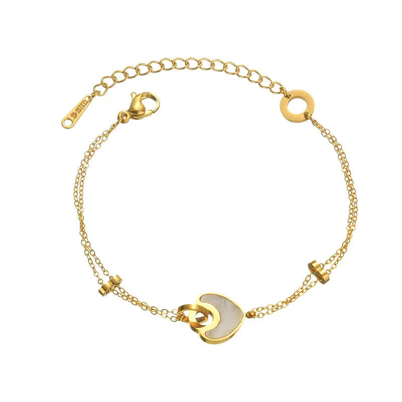 Women's stainless steel resin bracelet with double-layered heart design and electroplating finish
