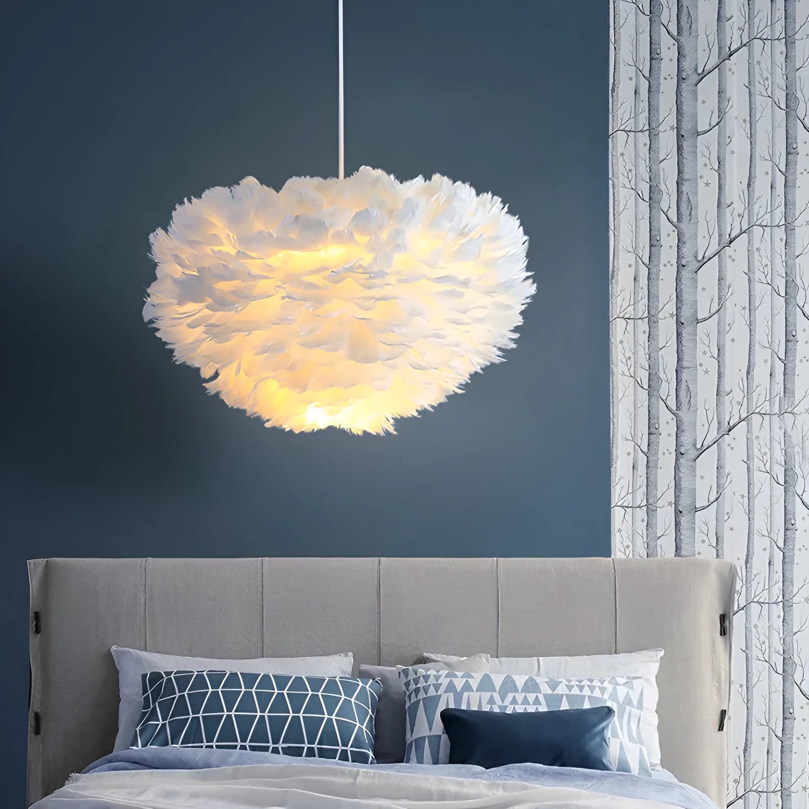 Modern minimalist iron and PVC chandelier in grey with remote control and Tmall Genie smart compatibility