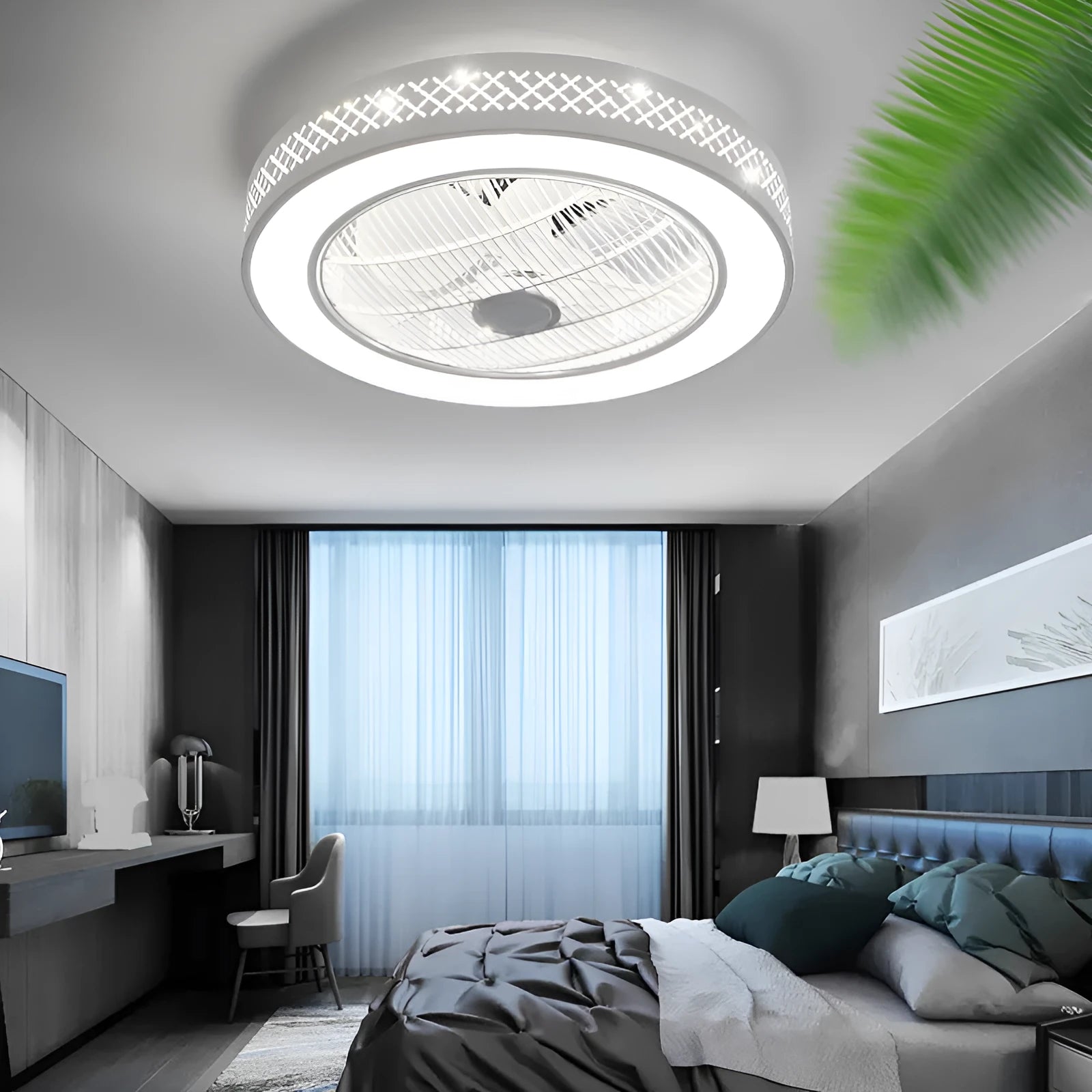 LED invisible fan chandelier with metal blades 55CM pastoral style for living bedroom dining room