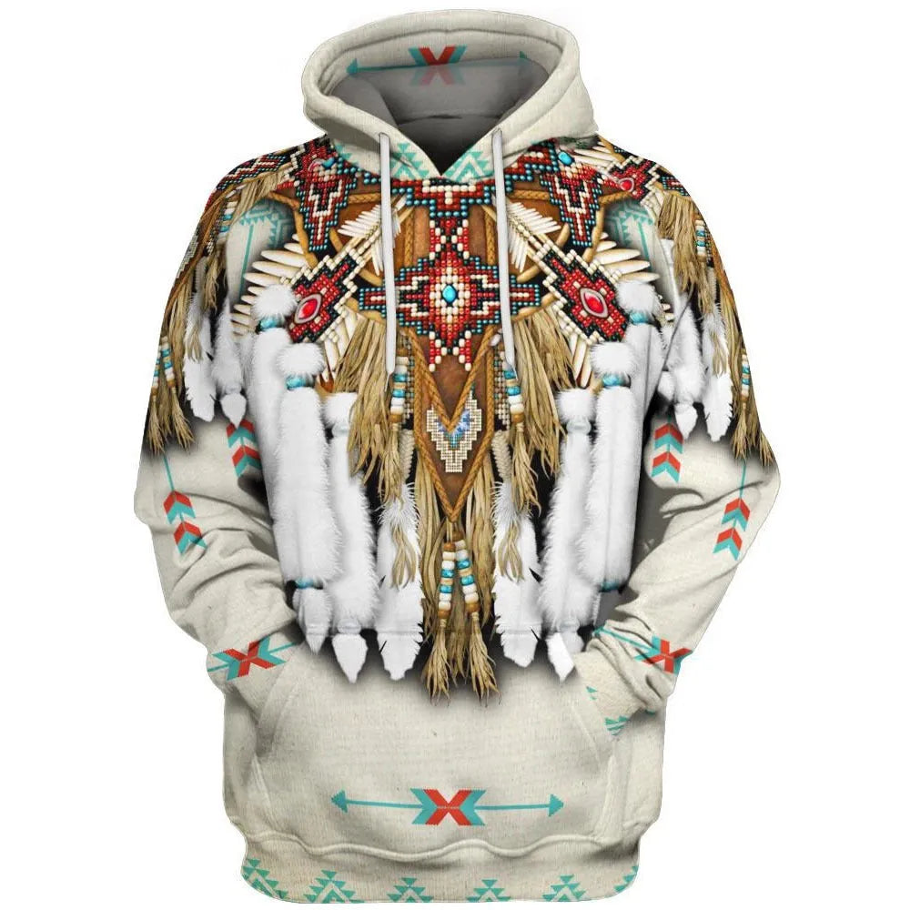 Men's hooded sweatshirt with digital 3D effect print, loose fit, long sleeves, available in multiple colours