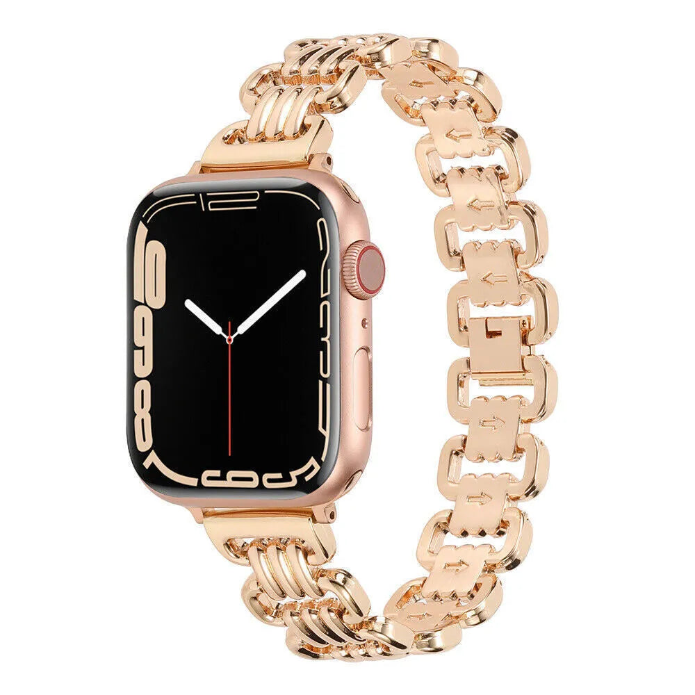 Alloy metal Apple Watch replacement bracelet in silver, black, gold, rose gold and starlight colours for 38mm to 49mm models