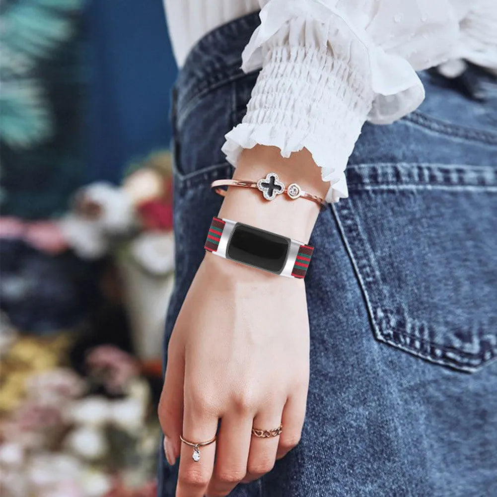Printed elastic replacement watch strap compatible with Fitbit Charge 6 smartwatch