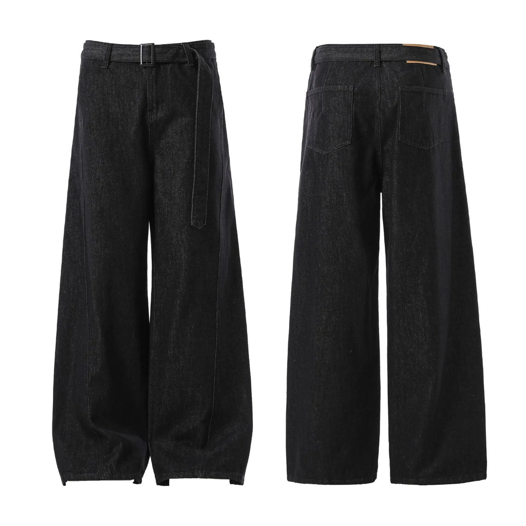 Women's black gold high waist straight leg jeans with zip fly placket closure