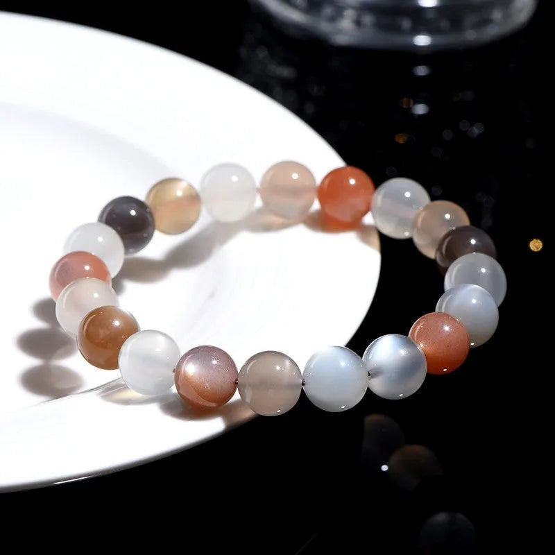 Natural moonstone bracelet with colourful moonlight pattern and 8mm beads