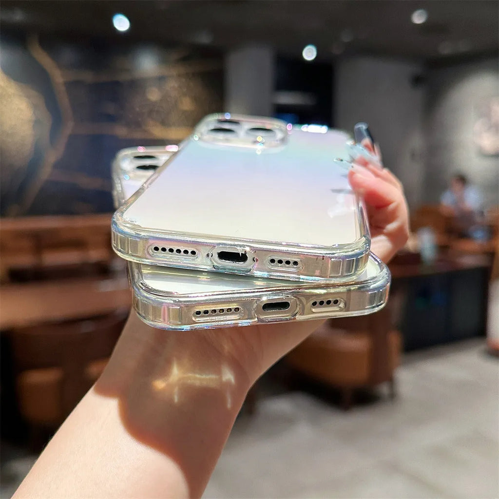 Colourful PC TPU phone case with mirror and laser design compatible with iPhone 13 to 16 series