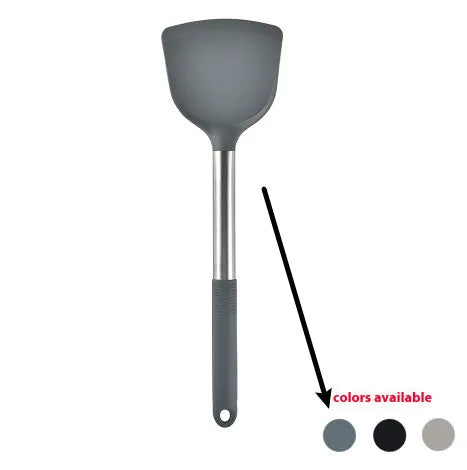 12 piece silicone kitchenware set with rotating storage bucket containing ladle spatula and clips